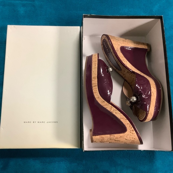 Marc by Marc Jacobs Patent Leather Cork Wedge Slides Sandals 36.5 - Picture 10 of 10